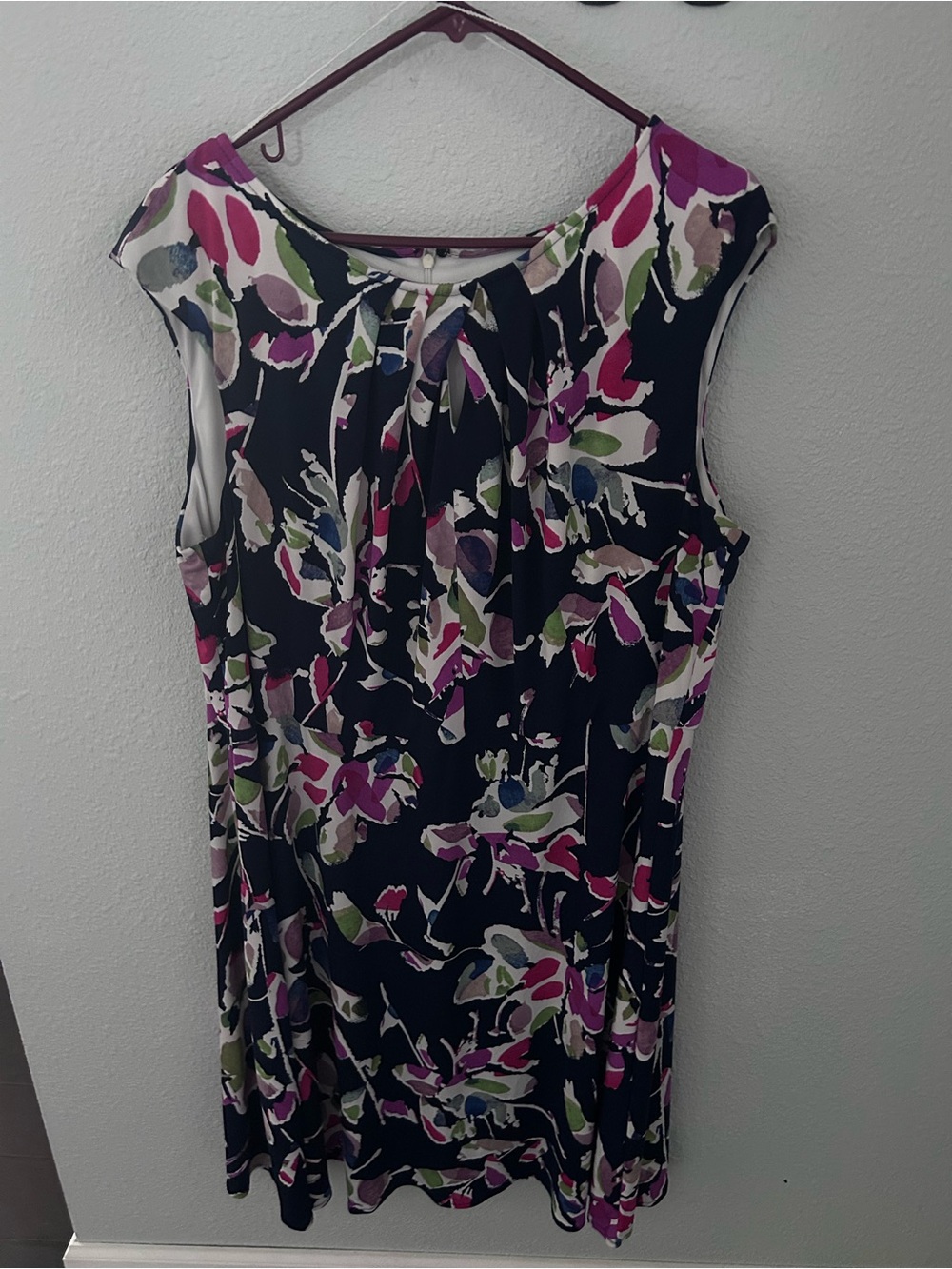 Sleeveless Navy Floral Shift Dress in Pink & Green